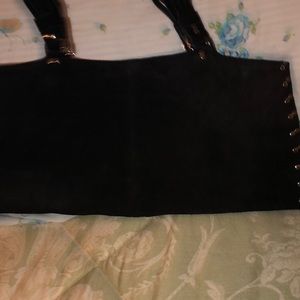 Flat purse long length black suede